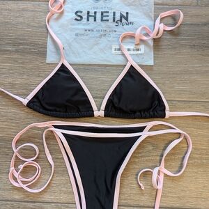 NWOT Shein 2 piece string bikini pink/black